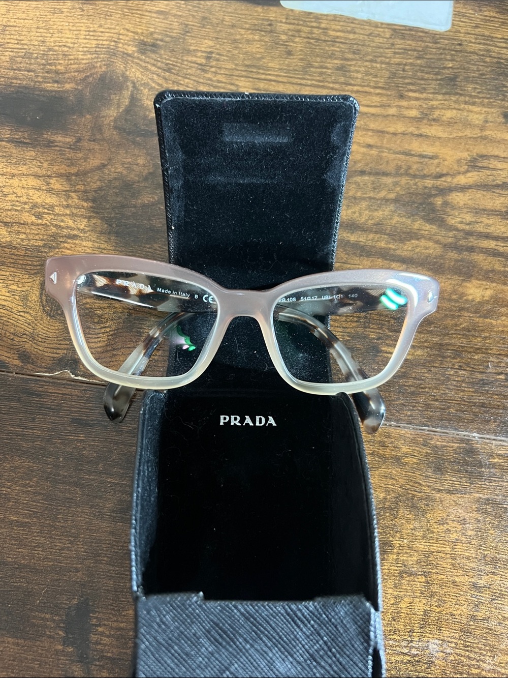 Prada Women's Translucent Brown to Cream Cat-Eye Glasses VPR 10S 51[]17 UBI-101